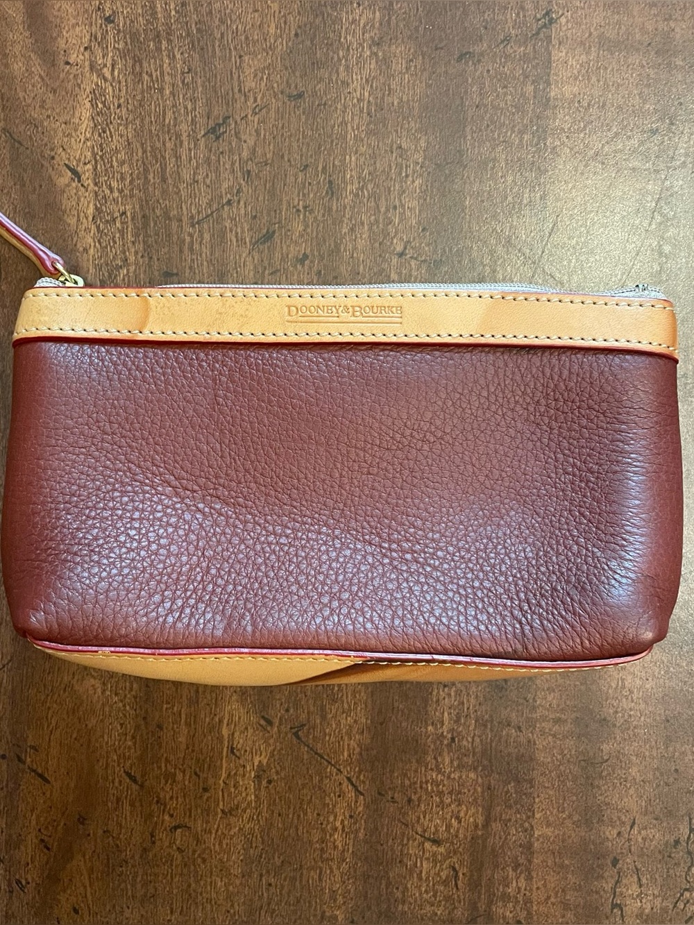 Dooney & Bourke Red Pebble Leather Pouch / Makeup Bag / Clutch - Tan Trim